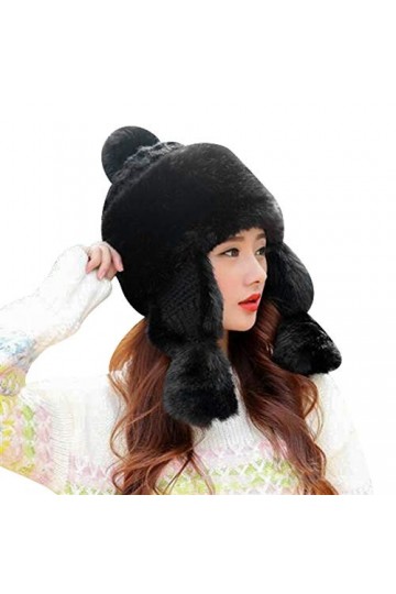 SIQITECHUK Bonnet en fausse fourrure pour femme,Bonnet bomber russe tricoté à pompons,Chapeau dhiver chaud,Chapeau de trappe