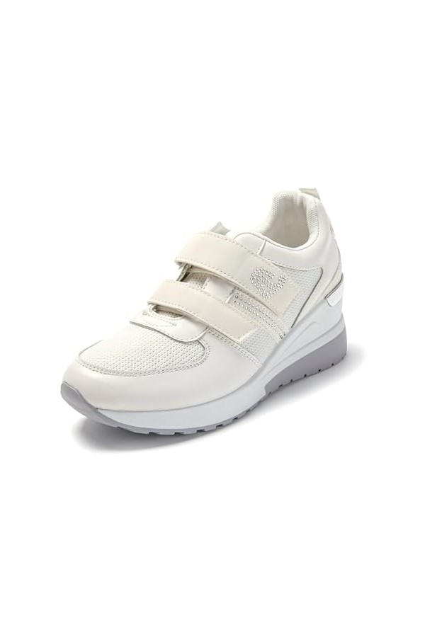 JOMIX Basket Scratch Femme Sneakers Wedge Chaussures Compensées Femme Chaussures de Sport Confortable Beige, 40 