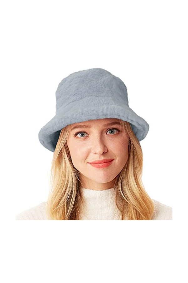 Wheebo Chapeau bob dhiver moelleux pour femme en fausse fourrure Chapeau de poisson chaud et pelucheux, 1 gris clair., taill