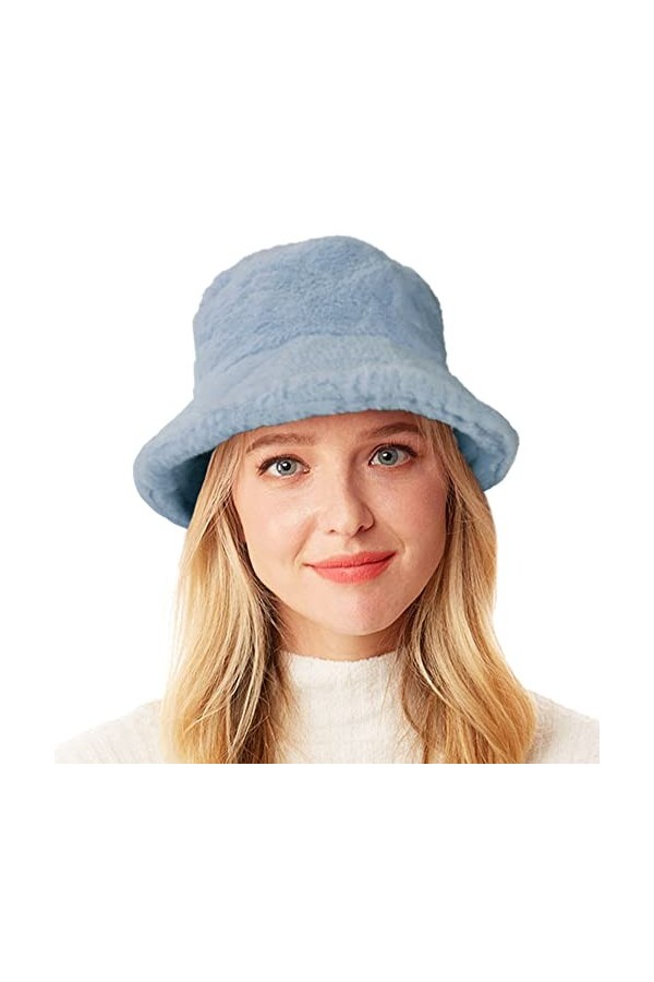 Wheebo Chapeau bob dhiver moelleux pour femme en fausse fourrure Chapeau de poisson chaud et pelucheux, 1 gris clair., taill
