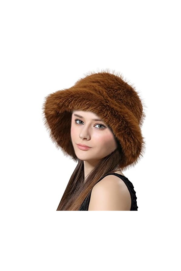 Lifup Femmes Bob en Fausse Fourrure Chaud Chapeau de Seau Hiver Chapeau de Pêcheur Marron 1 Taille Unique