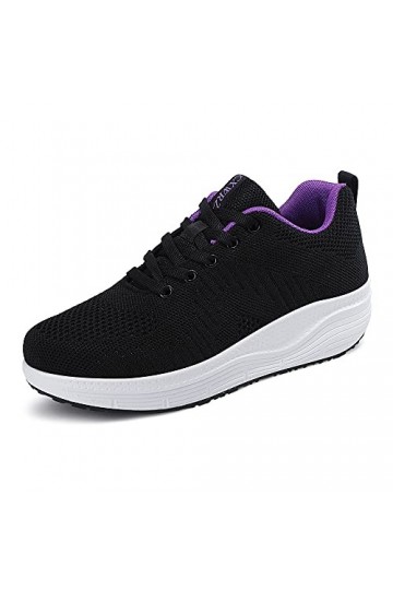 CXWRZB Femme Plateforme Baskets Mode Sneakers Compensées Gym Sport Chaussures Noir Violet Mesh 40 EU