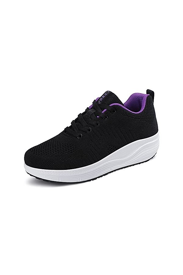 CXWRZB Femme Plateforme Baskets Mode Sneakers Compensées Gym Sport Chaussures Noir Violet Mesh 40 EU