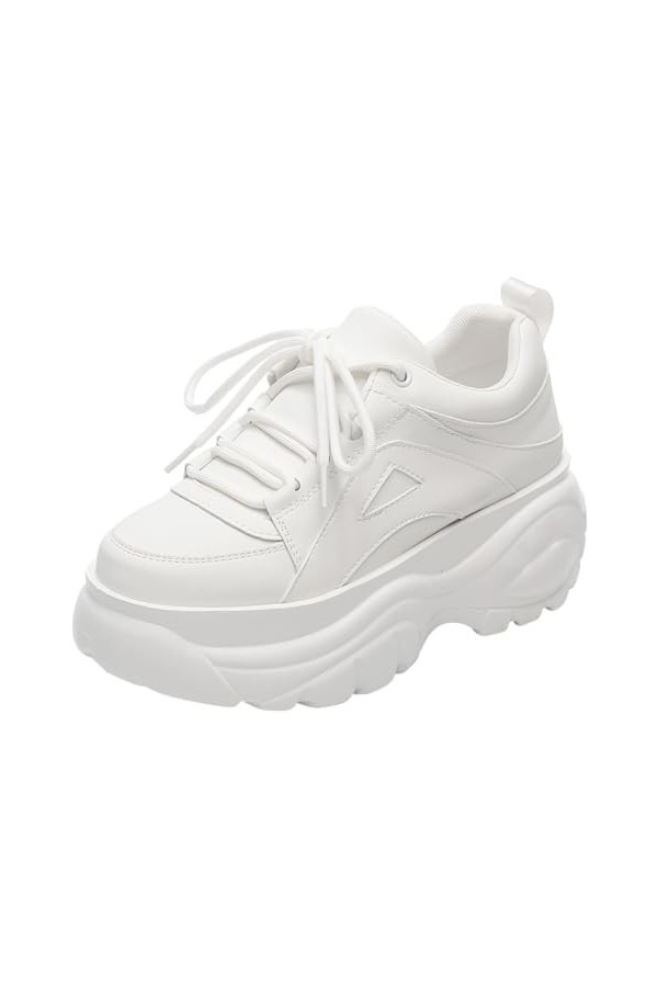 ANUFER Femmes Plateforme Haute épais Baskets Décontracté Lacetage Sportif Chaussures de Papa Noir SN02920 EU35