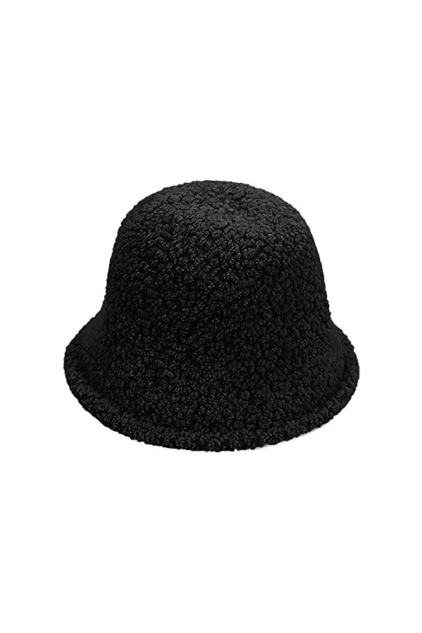 NICEYEA Chapeau bob dhiver en fausse fourrure chaude et chaude - Couleur unie - Chapeau léger pour femme, Noir , taille uniq
