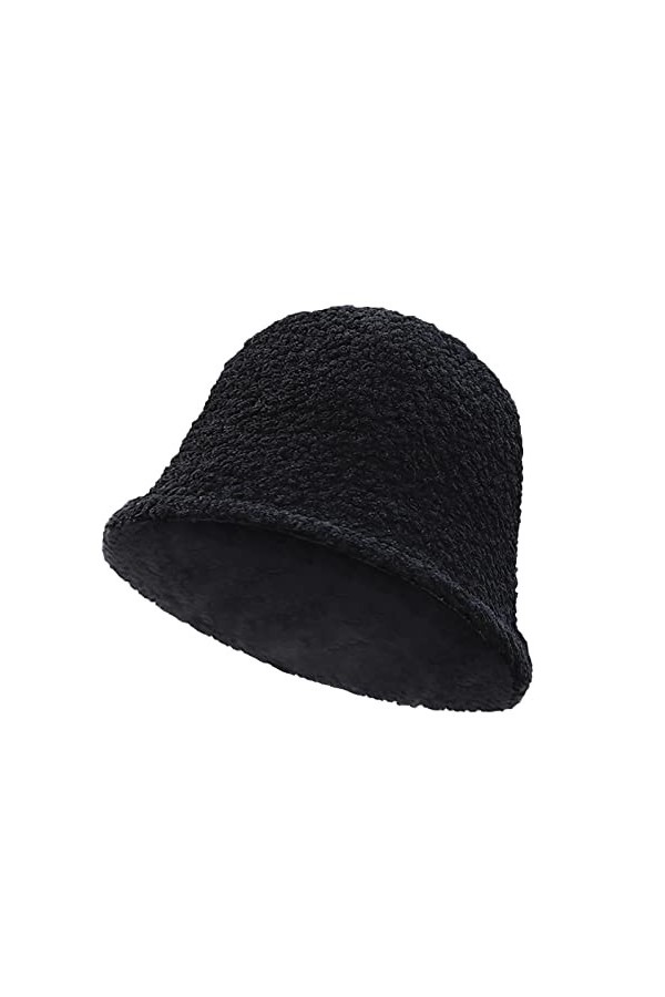 NICEYEA Chapeau bob dhiver en fausse fourrure chaude et chaude - Couleur unie - Chapeau léger pour femme, Noir , taille uniq