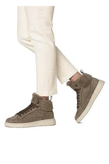 Candice Cooper Vela Mid Fur-Baskets à Cheville en Nubuck et Mouton, Gris Tourterelle 39