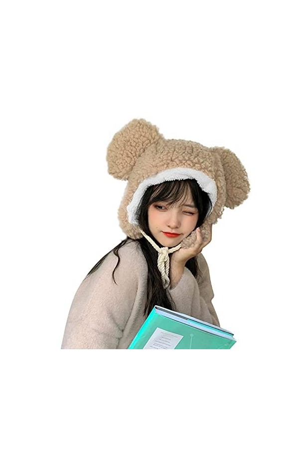 Femme Filles Mignon Bonnet dHiver Dessin Animé avec Oreilles dours Chapeau Epaissie Chaud Peluche Cache-Oreille Protection 
