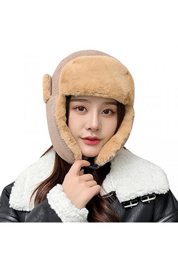NICEYEA Bonnet de trappeur dhiver chaud avec cache-oreilles - Coupe-vent - Pour la chasse, le ski - Pour femme, kaki, taille