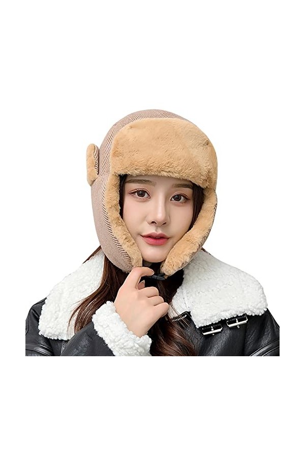 NICEYEA Bonnet de trappeur dhiver chaud avec cache-oreilles - Coupe-vent - Pour la chasse, le ski - Pour femme, kaki, taille