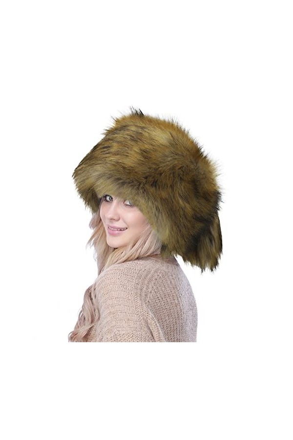 NICEYEA Chapeau dhiver chaud en fausse fourrure pour femme - Bonnet russe chic avec polaire épaisse et chaude - Chapeau bob 