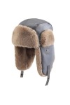 GIBZ Chapeau de Trappeur Femme Chapka Hiver Fausse Fourrure Trooper Bonnet Russe Casquette en Cuir, Gris
