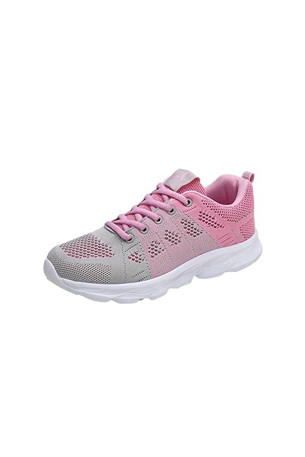 Talon Couleur Chaussures Respirantes pour Femmes Décontracté Ajustement Ajustement Lacup Mode Mesh Plat Femmes Chaussures à R