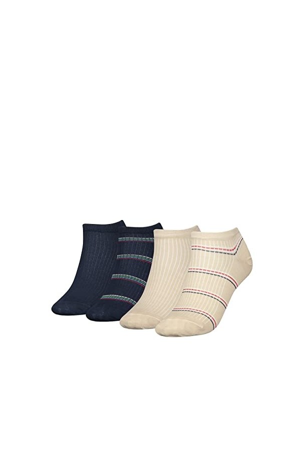 Tommy Hilfiger Th 4P Coastal Stripe Tencel Baskets pour Femme Chaussettes décontractées, Combo Beige, 6-8