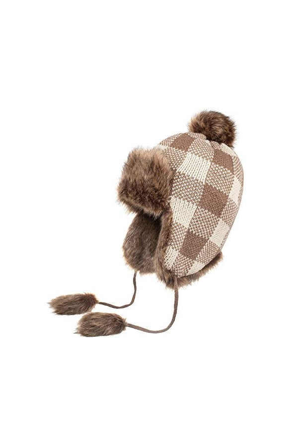 Volicph Bonnet daviateur en laine avec cache-oreilles pour femme - Bonnet tricoté - Bonnet pilote russe dhiver, Feuille bla