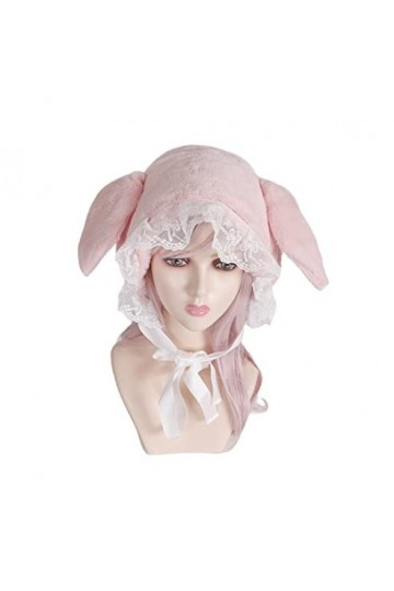 ARTYME Casquette en dentelle avec oreilles de lapin, chapeau lei feng, couvre-oreilles lolita, chapeau dhiver doux et chaud 