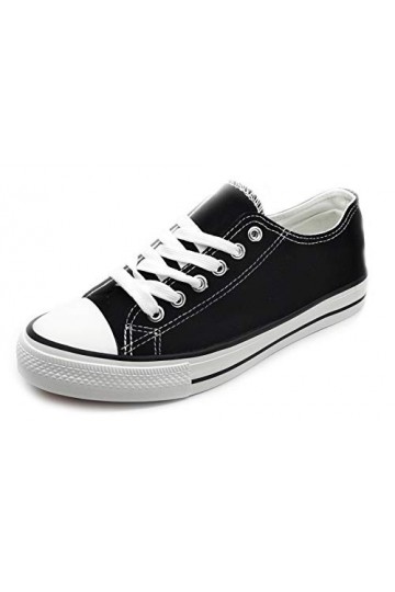 P&L Chaussures en Toile Femme Bambas Blanches Bout Caoutchouc Toile, Noir, 39 EU