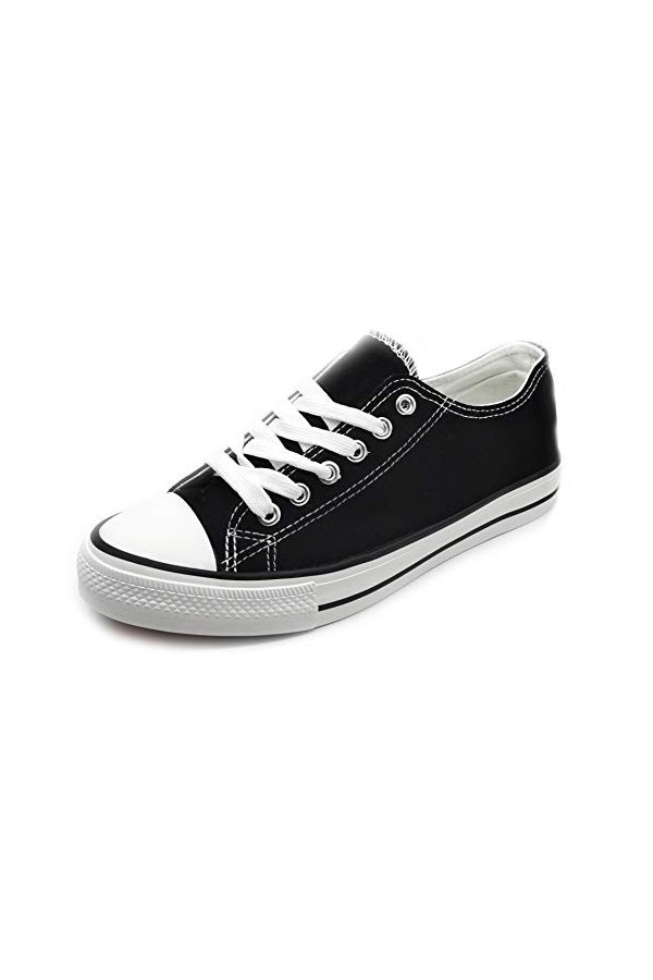 P&L Chaussures en Toile Femme Bambas Blanches Bout Caoutchouc Toile, Noir, 39 EU