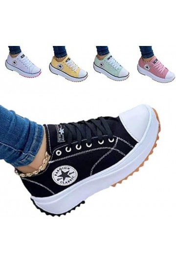 SZYDM 2022 Femmes Mode Toile Chaussures Baskets, Printemps Bas Haut Grande Taille Femmes Gâteau Éponge Fond Épais Plate-Forme