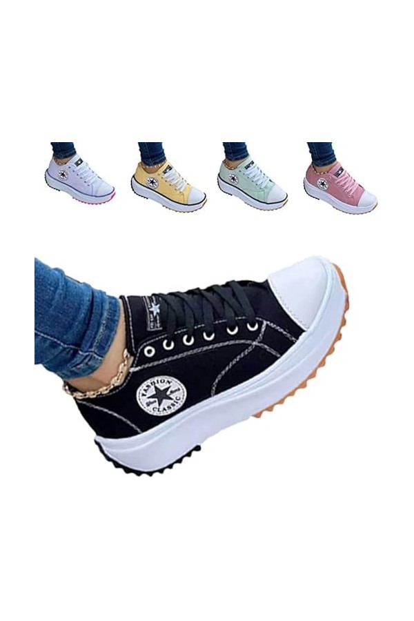 SZYDM 2022 Femmes Mode Toile Chaussures Baskets, Printemps Bas Haut Grande Taille Femmes Gâteau Éponge Fond Épais Plate-Forme