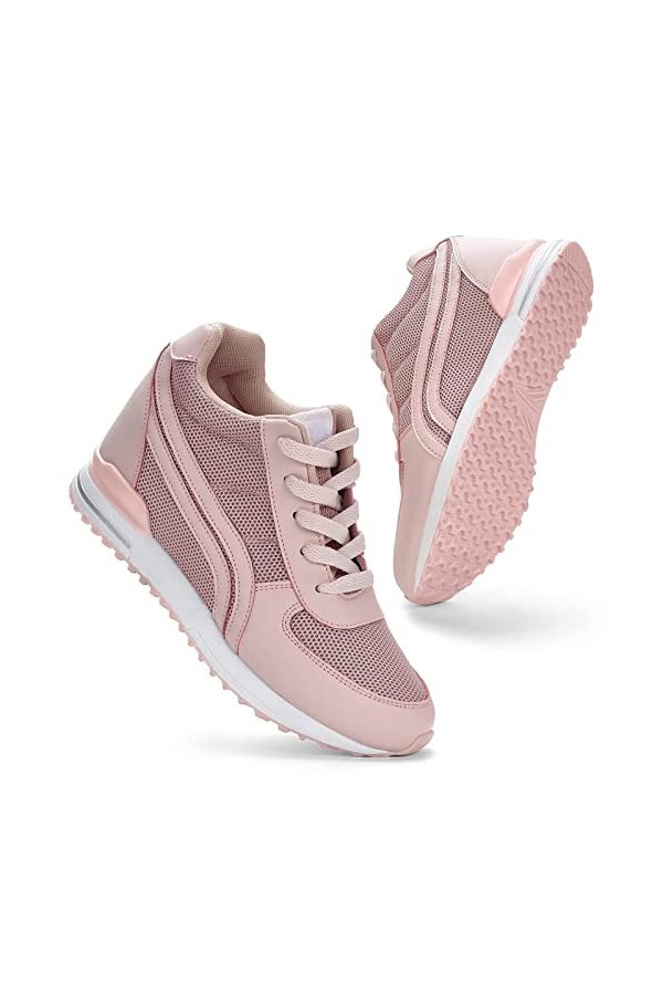 KOWAYI Basket Compensee Femme,Baskets Femme Compensés Chic De Caché Talon 7.5CM Mode Chaussure Baskets Femme Semelle Platefor