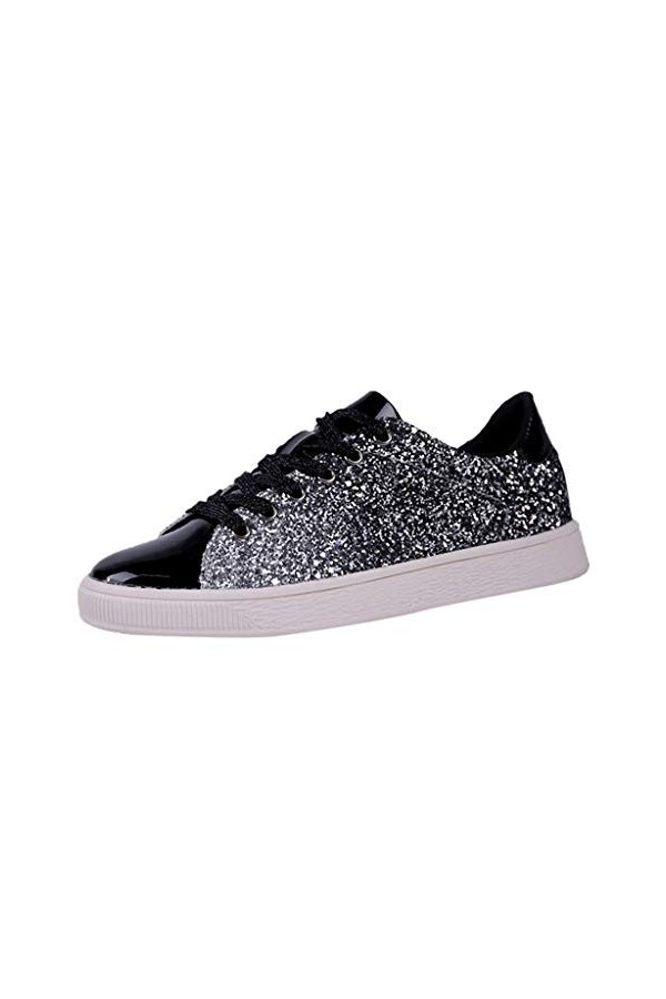 Femme Baskets Mode Paillette LéGer Respirante Pas Cher Tendance Soldes Sneakers Basses Chaussures De Nightclub Noir 41 EU