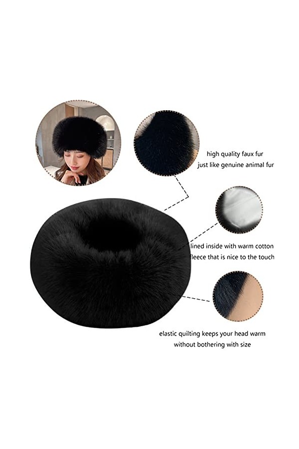 iSpchen ÉChapeau dhiver pour Femmes avec Bandeau en Fausse Fourrure, Chapeau dhiver Chaud Épaissi avec Chapeau Haut De Form
