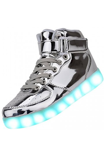 PADGENE Chaussures de Sport à LED, Femme/Homme Flash LED Baskets Low Mode Rechargeables par USB Pg Blanc, 39 EU 