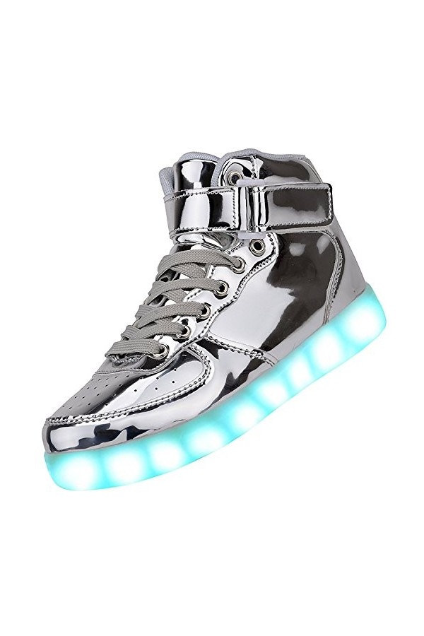 PADGENE Chaussures de Sport à LED, Femme/Homme Flash LED Baskets Low Mode Rechargeables par USB Pg Blanc, 39 EU 