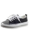 rismart Femmes Mode Plateforme Baskets Strass Low Top Lacets Extérieur Marche Chaussures Argent, 39 EU