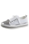 rismart Femmes Mode Plateforme Baskets Strass Low Top Lacets Extérieur Marche Chaussures Argent, 39 EU