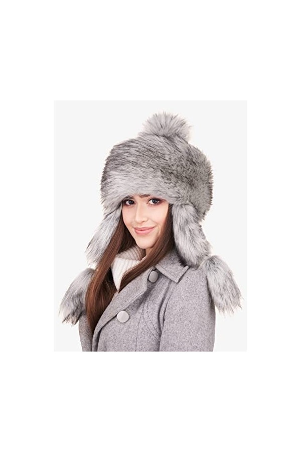 Futrzane Montagne Chapka en Fausse Fourrure De Renard pour Hiver Argenté Sibérien 