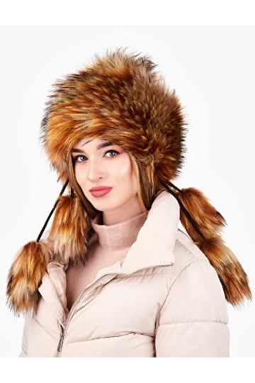 Futrzane Mongolian Chapka en Fourrure Fausse Fourrure De Renard pour Hiver Perdrix 