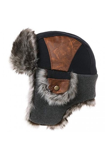 Fancet Chapeau dhiver en fausse fourrure pour homme et femme - Noir - Large