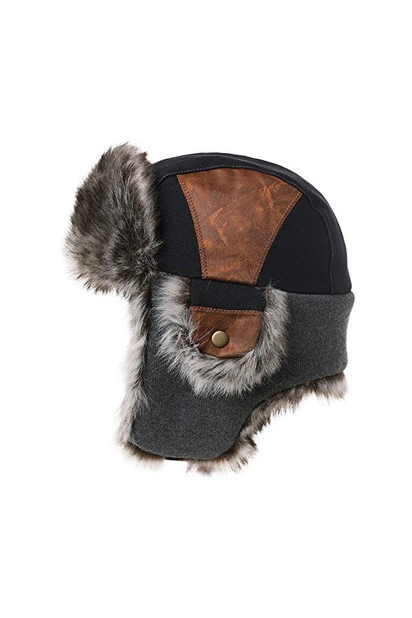 Fancet Chapeau dhiver en fausse fourrure pour homme et femme - Noir - Large