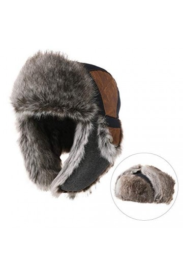 Fancet Chapeau dhiver en fausse fourrure pour homme et femme - Noir - Large