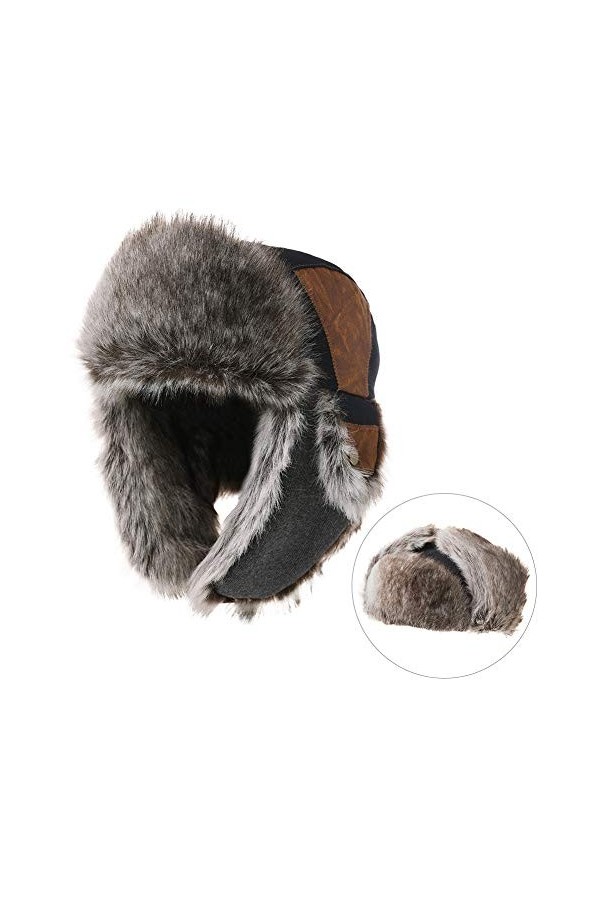 Fancet Chapeau dhiver en fausse fourrure pour homme et femme - Noir - Large