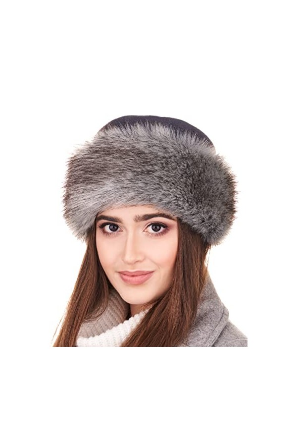 Futrzane Kozak Chapka avec Polaire en Fausse Fourrure pour Hiver S, Noir - Gris Lapin 