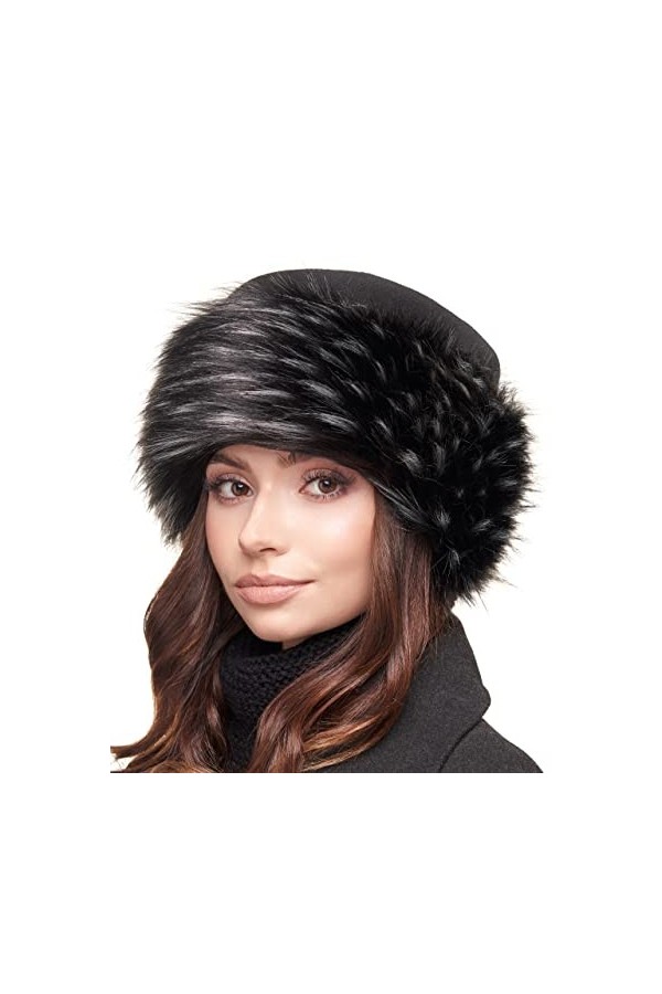 Futrzane Kozak Chapka avec Polaire en Fausse Fourrure pour Hiver S, Noir - Gris Lapin 