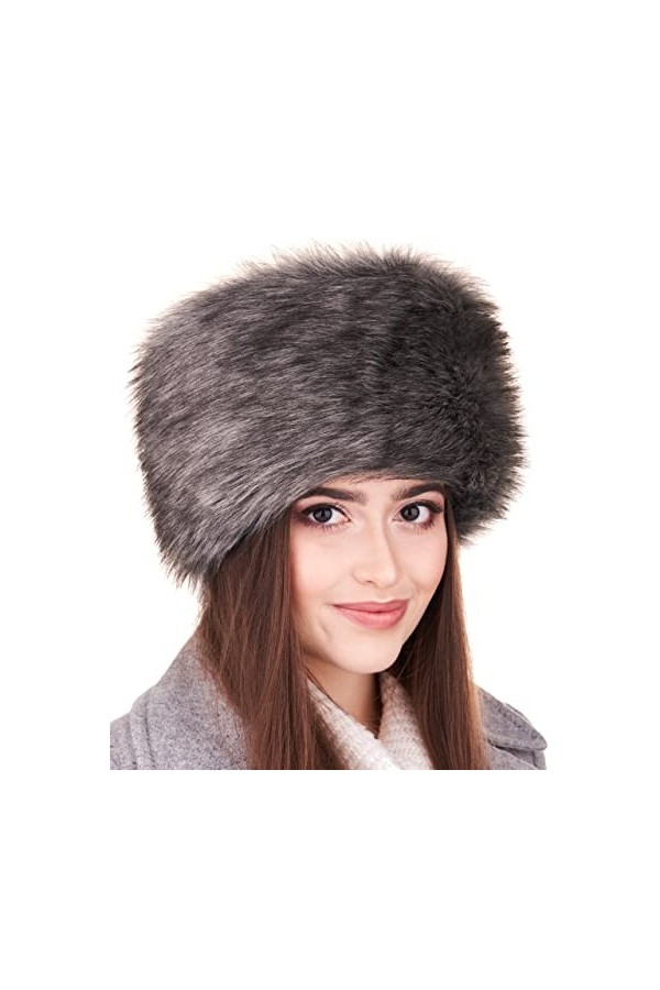 Futrzane Chapka en Fourrure pour Femme Toque de Style Russe M, Acier 