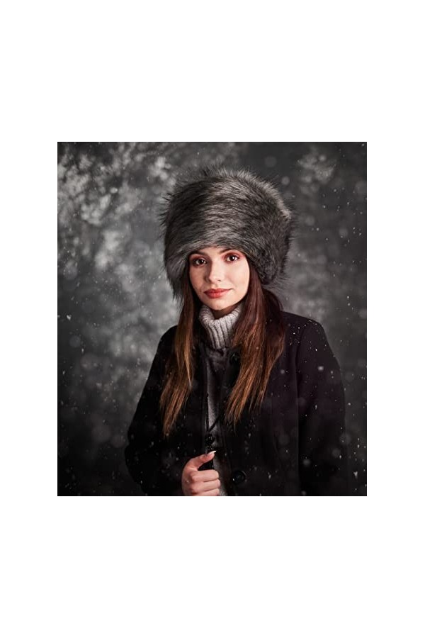 Futrzane Chapka en Fourrure pour Femme Toque de Style Russe M, Acier 
