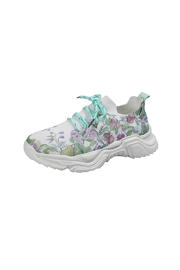 Coo2Sot Chaussure Marche Femme Sport Décontracté Semelle Épaisse Dentelles Imprimé Floral Maille Respirante Basket Ville, Cha