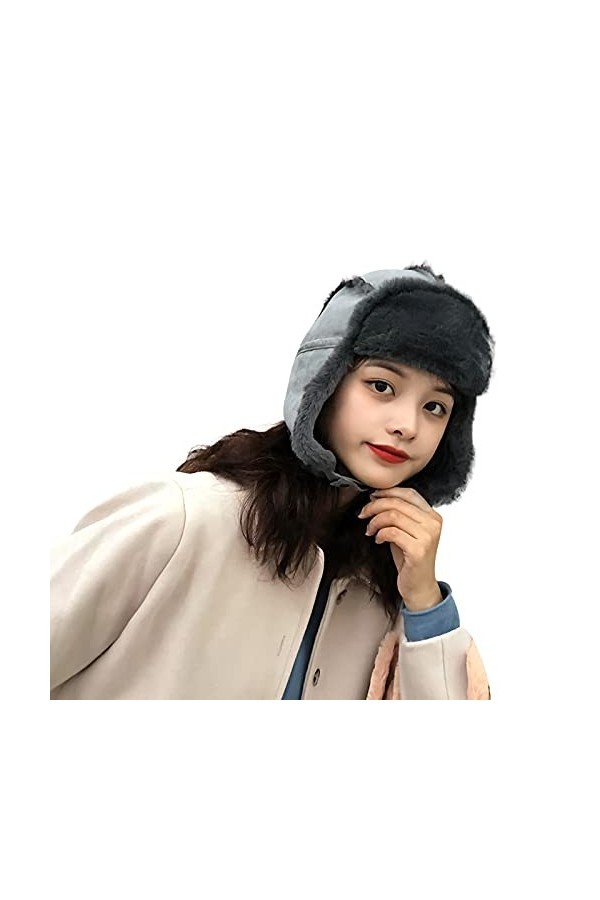 IBLUELOVER Chapka Femme Homme Chapeau Hiver Suède Cagoules avec Oreillette Bonnet Chaud Doublure en Fausse Fourrure Casquette