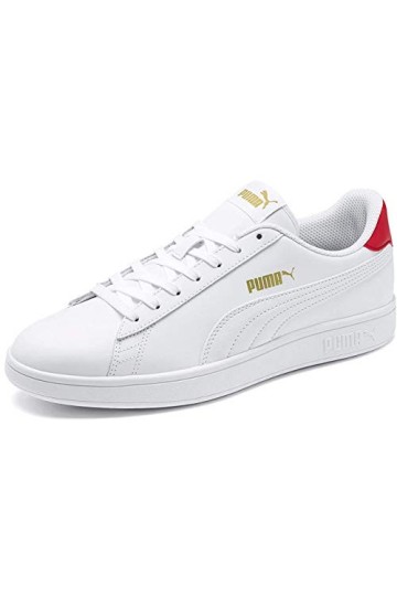 PUMA Femme Smash V2 Basket, White High Risk Red Team Gold, 38.5 EU