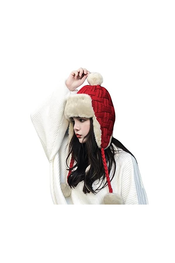 Chapkas Femme en Tricot Velours Chapeau de Trappeur Coupe-Vent Casquette Aviateur dhiver avec Cache-Oreilles Protection des 