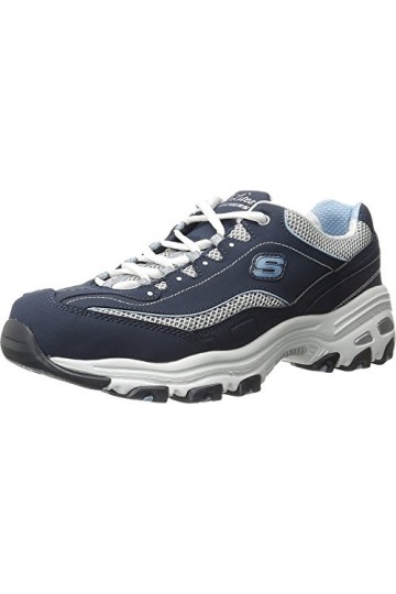 Skechers Femme DLites-Biggest Fan Baskets, Black Trubuck/White Mesh/Silver Trim BKW, 38 EU