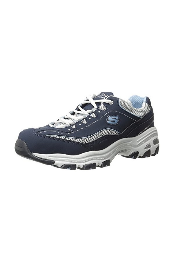 Skechers Femme DLites-Biggest Fan Baskets, Black Trubuck/White Mesh/Silver Trim BKW, 38 EU