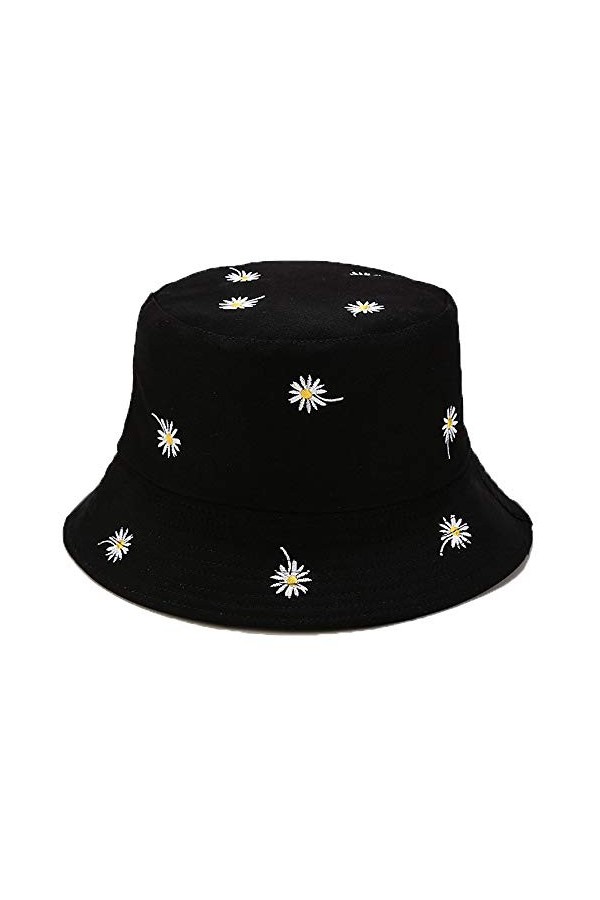 Umeepar Chapeau de plage réversible brodé pour homme et femme - noir - Taille unique