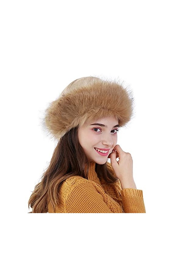 YJZQ Femme Chapka de Fausse Fourrure Hiver Chapeau de Trappeur Femmes Toque Hiver Ronde Bonnet Chapka avec Polaire