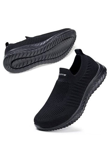 STQ Basket de Marche pour Femme Confort Stretch sans Lacets Chaussures de Travail Tendances Tout Noir 40 EU